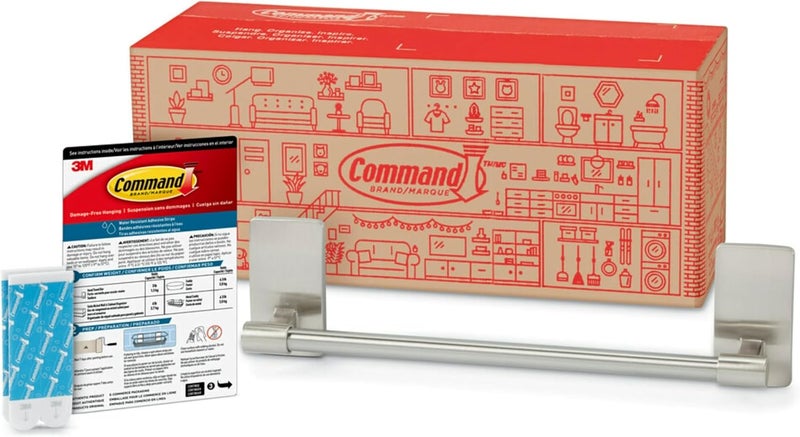 Command Towel Bar with Water Resistant Strips, Organize Your Bathroom, Easy to Open Packaging - Image 1